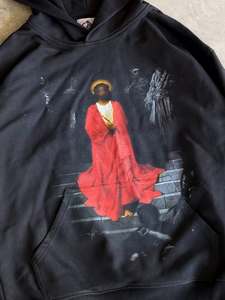 Sweat à capuche personnalisé noir avec impression graphique, en coton épais, style streetwear, coupe oversize, OEM, marque privée, sweats vintage - Product Image 3