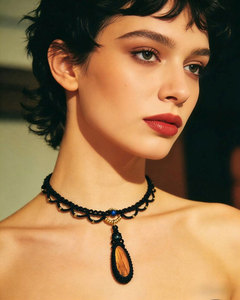 Handmade Macrame Choker <b>Necklace</b> Wooden Pendant Black Cord Boho <b>Statement</b> Jewelry Adjustable Artisan <b>Necklace</b> - Product Image 3