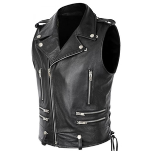 Gilet en cuir pour homme, style motard, coupe ajustée, veste de motard, OEM ODM, cuir véritable, pour la conduite et les loisirs - Product Image 3