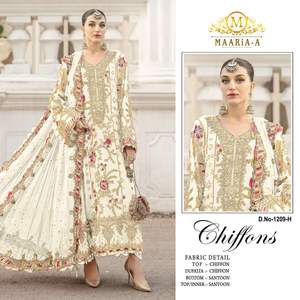 ชุดส่าหรีผู้หญิงแบบกึ่งเย็บสำเร็จรูป ผ้าโมดอล แม็กซี่ ซาลวาร์ คามีซ ผ้าชีฟอง ปักลายประดับเลื่อม คอแบบคัทลี เหมาะสำหรับงานพิธีกรรมและงานเฉลิมฉลอง - Product Image 1