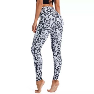 High Waist <b>Leopard</b> Print Yoga <b>Leggings</b> Full Length With Side Stripe Contrast Stitch Spandex Polyester Four-Way Stretch Pants - Product Image 1