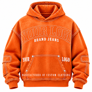 Nueva Sudadera con Capucha Unisex 100% Algodón, Estilo Oversize, Lavada, con Estampado de Letras, Bolsillo Canguro, Estilo Casual Urbano - Product Image 4