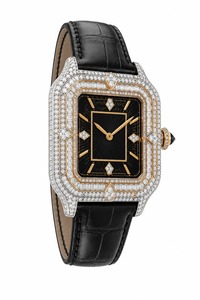 Reloj de Lujo Unisex Rectangular de Oro Blanco con Diamantes, Esfera Negra, Correa de Cuero, Movimiento Mecánico, Cristal de Zafiro de 41 mm - Product Image 2
