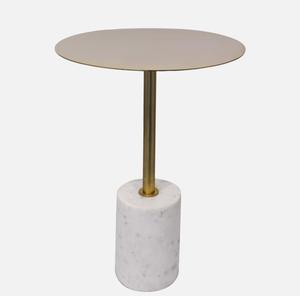 Modern Round Marble Side Table With Brass Stem Indoor Living Room Furniture Decor - Product Image 1