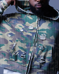 Wholesale Double Layer Washed Camo French Terry Sweatshirts for <b>Men</b> Distressed Cropped Boxy <b>Zip</b> <b>up</b> Camouflage Print Hoodie Homme - Product Image 6