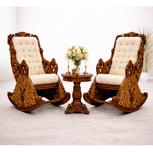 เก้าอี้โยกแบบราชวงศ์พร้อมที่วางแขนแกะสลักรูปหงส์ เก้าอี้พักผ่อนพนักสูงสั่งทำพิเศษ โซฟาเก้าอี้ทรงบัลลังก์อันงดงามสำหรับวิลล่าในสหราชอาณาจักร - Product Image 1