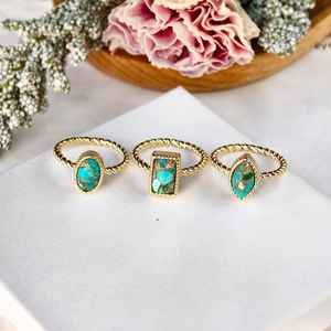 Anillo Ovalado de Plata de Ley 925 Chapado en Oro de 14K con Turquesa de Cobre, Anillo de Piedra Natural, Joyería para Mujer, Regalo - Product Image 5