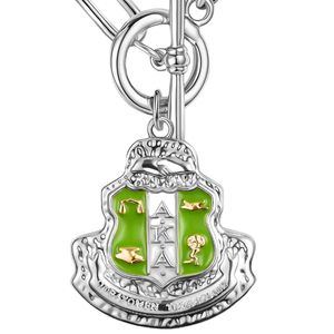 Silver Shield Pendant Toggle <b>Necklace</b> with Green Enamel Detail Link Chain Decorative Crest Charm Women Fashion Jewelry <b>Statement</b> - Product Image 5