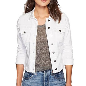 Washed Cotton Solid Custom Women <b>Jeans</b> <b>Jacket</b> Casual Regular Fit Outerwear Daily Wear Fashion Streetwear Button Front Breathable - Product Image 1