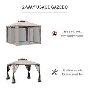 Carpa Gazebo de 3x3 Metros Color Taupe con Paredes Laterales con Mosquitera y Techo Ventilado de 2 Niveles para Jardín, Césped, Patio o Terraza - Product Image 5