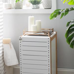 Bandeja de tocador moderna geométrica de metal blanco y negro con marco en oro rosa, elegante bandeja rectangular decorativa para guardar objetos. - Product Image 2