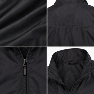 Chaqueta de hombre negra a prueba de viento, estilo racer, corte regular, cuello alto, con cremallera, ligera, para primavera. - Product Image 6