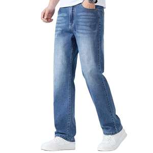 Jean en denim droit pour homme de haute qualité, taille élastique, léger, respirant, écologique, taille mi-haute, confortable, coupe ample, coupe-vent - Product Image 5