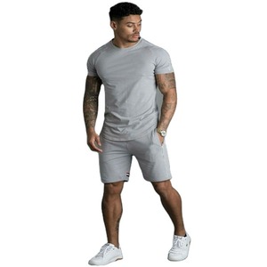 Conjunto Deportivo Informal para Hombre, Color Gris Sólido, Cuello Redondo, Ligero, Transpirable, 100% Poliéster, Pantalones Cortos de Manga Corta - Product Image 1