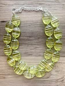 Green Oval <b>Beads</b> Statement Jewelry for Women Fashion Accessory Lime Green Striped Resin Necklace Double Resin <b>art</b> - Product Image 5