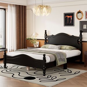 Full Size Retro Style Wood <b>Platform</b> <b>Bed</b> <b>Frame</b> with Black Wooden Slat Support - Product Image 2
