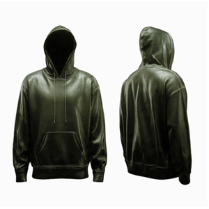 Wholesale Men's Winter Solid Knitted Windproof Embossed Front Leather Hoodie Streetwear <b>Hip</b> Hop Pullover Sweatshirt Customized - Product Image 1
