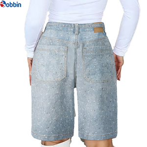 Pantalones Cargo Vaqueros Cortos de Verano para Mujer, Estilo Urbano Casual, Cómodos, Hip Hop, con Pedrería, Rectos, Lavados, hasta la Rodilla - Product Image 4