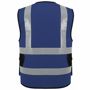 Gilet de travail réfléchissant bleu pour homme avec plusieurs poches, respirant, en maille, fermeture éclair, vêtement d'extérieur décontracté pour l'été - Product Image 4