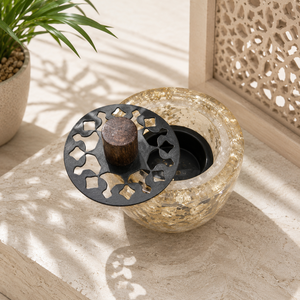 Latest Resin Gold Foil <b>Bakhoor</b> Burner With Metal Lid Ramadan Eid Gift Arabic Incense Burner Mabkhara <b>Oud</b> Burner Home Fragrance - Product Image 3