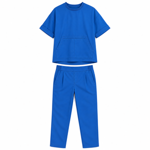 Ensemble de tenue médicale unisexe haut de gamme en mélange de coton extensible tissé, comprenant une tunique utilitaire à col et un pantalon décontracté, uniforme vétérinaire - Product Image 1