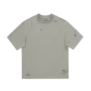 เสื้อยืดโอเวอร์ไซส์สไตล์เรโทรสำหรับผู้ชาย เสื้อยืดวินเทจขาดๆ แบบเรียบ น้ำหนัก 300 กรัม - Product Image 1