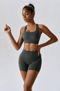 Soutien-gorge de sport dos nageur gris foncé pour femme, sans armatures, sans coutures, respirant, en Spandex et Polyester, design sportif, toutes saisons - Product Image 4