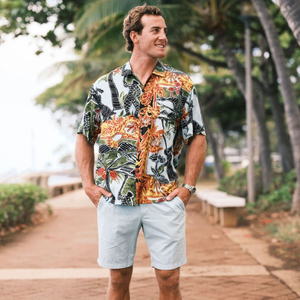 Camisa de hombre con estampado tropical, manga corta, informal, con botones, para playa, verano, vibrante, colorida, floral, top, camisa de verano para hombre - Product Image 1