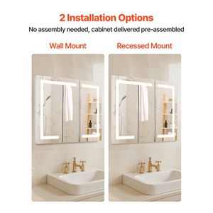 Armadietto a Specchio LED Illuminato 36 X 30 da Incasso a Parete con 3 Colori Dimmerabili e Funzioni HD per Bagno - Product Image 5