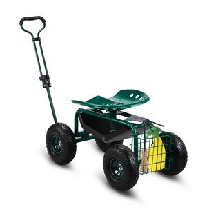 Scooter da Giardinaggio con Sedile Girevole a 360 Gradi, Manico Estensibile, Vassoio Portaoggetti e Ruote - Sedia da Giardino con Ruote - Product Image 1