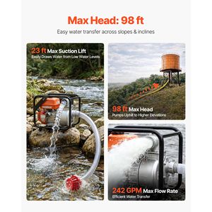 Pompa d'Acqua Portatile a Benzina da 7HP, 3 in 1, 242 GPM, per Trasferimento Acque Seminostriche, con Tubo di Scarico da 25 Piedi per Pompe da Piscina - Product Image 3