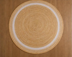 Tapis rond en jute tissé à la main, beige naturel, blanc, style bohème, tapis rustique pour chambre à coucher, fibre naturelle, taille personnalisée, tapis de sol - Product Image 2