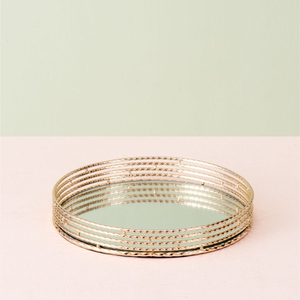 Plateau de service rond en métal doré style bambou, miroir décoratif, élégant et luxueux, pour la décoration intérieure, organisateur de table ottoman - Product Image 6