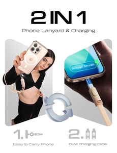 Lisen 60W USB C Cáp điện thoại dây buộc sạc nhanh 2 trong 1 dây đeo cổ tay điện thoại di động Tether cho tay du lịch miễn phí ngoài trời - Product Image 2