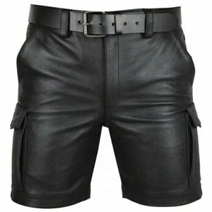 <b>Men's</b> Black Spandex/Cotton Eco-Friendly Cargo <b>Shorts</b> with Belt Loops Pockets Mid Waist Front Logo Bermuda Style Workwear Look - Product Image 1
