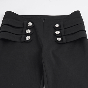 Pantalon en jean évasé taille mi-haute style urbain avec boucles métalliques multiples, respirant, séchage rapide, couleur unie, vintage, décontracté - Product Image 4
