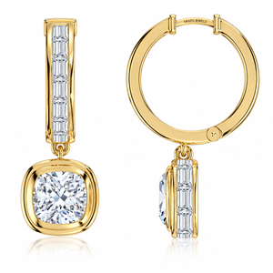 Boucles d'oreilles pendantes pour femme en or 10K 14K 18K avec diamants de laboratoire taille coussin certifiés IGI et accents baguette, cadeau de mariage - Product Image 3