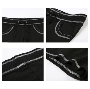 <b>Women's</b> Sporty <b>Black</b> Knitted 100% Cotton Color Blocked Mid Waist Drawstring Pockets Breathable Regular Fit <b>Shorts</b> - Product Image 5