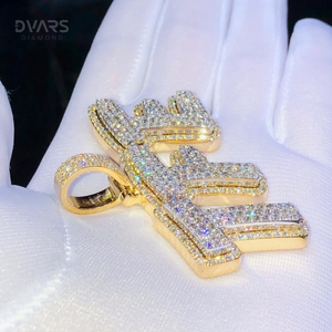 Pendentif Lettre VVS1 Moissanite Style Hip Hop Rapper Plaqué Or 18K Argent Sterling Luxe Initiales Givrées - Product Image 4