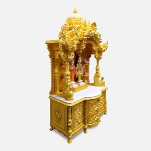 Golden Big Size Swaminarayan <b>Mandir</b> for Pooja Room Traditional Hand Carved Wooden Swaminarayan Temple with Storage Cabinet USA - Product Image 3
