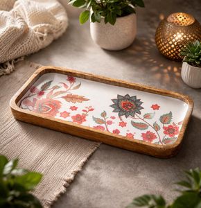 High Demanding Wooden Serving Tray Rectangular Shaped Premium Quality with Florence <b>Sticker</b> Wooden Decorative Decor Tray - Product Image 1