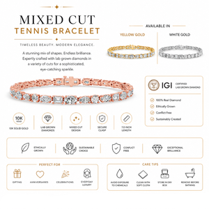 High Quality Mixed Cut Lab Grown Diamond Tennis Bracelet 10K Gold Womens IGI Certified Luxury Jewelry Gift <b>Wife</b> Mahant Gems - Product Image 3