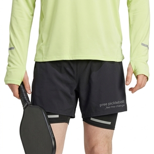 Shorts de sport pour homme à séchage rapide, en poly, avec logo sur le devant, taille élastique, mi-longueur, pour pickleball, tricotés, 140g - Product Image 1