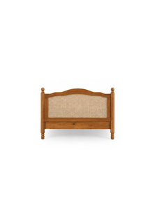 Lit plateforme traditionnel en teck massif, taille Queen, avec tête de lit sculptée à la main et panneau tissé pour la chambre à coucher - Product Image 5