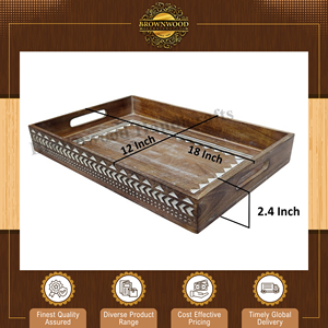 ถาดไม้มะม่วงแกะสลักด้วยมือ |   ถาดเสิร์ฟอาหารไม้ทรงสี่เหลี่ยม ดีไซน์หรูหรา พร้อมหูจับ สำหรับใช้ในบ้านและร้านอาหาร - Product Image 5