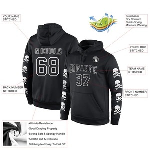เสื้อฮู้ดแฟชั่นสปอร์ตปักลายหัวกะโหลกสีดำขาวแบบสั่งทำขายส่ง ผ้าฟลีซปักลายฮิปฮอปสตรีทแวร์ - Product Image 2