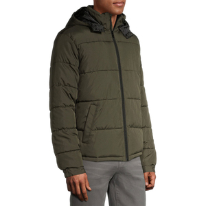 Men's Olive Green Heavyweight Hooded Puffer <b>Jacket</b> Winter Warm <b>Fleece</b> <b>Lined</b> Bubble Coat Outerwear OEM Manufacturer - Product Image 3