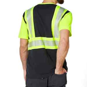 T-shirt de sécurité réfléchissant haute visibilité pour homme, vêtements de travail, noir, vert lime, manches courtes, polyester, séchage rapide, chemise décontractée d'été - Product Image 4