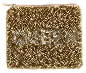 Joyería de declaración bordado con cuentas Golden QUEEN Mini bolsa con cremallera con toque de Moda y artesanía de cuentas de semillas de la India - Product Image 1