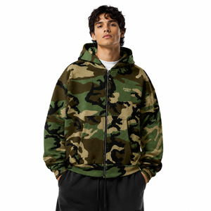 Sudadera con capucha de camuflaje al por mayor para hombre, estilo urbano, oversize, de forro polar grueso, chaqueta de camuflaje con logo personalizado, sudadera con cremallera completa - Product Image 4